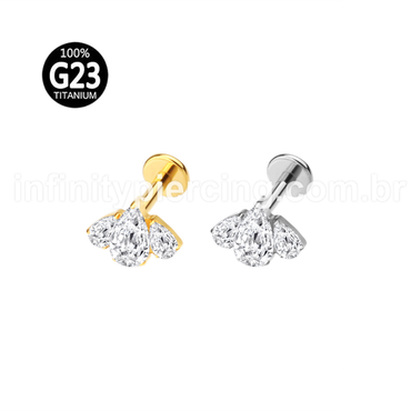 Piercing Labret Titânio Gota Zircônias Cravejada