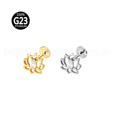Piercing Labret Titânio Flor Vazado Zircônia
