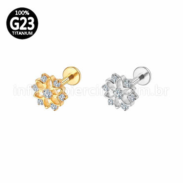 Piercing Labret Titânio Flor Vazada Com Zircônia