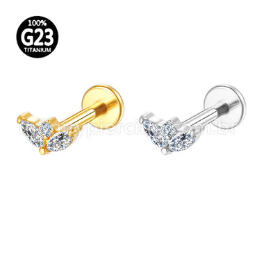 Piercing Labret Titânio 3 Pedras Zircônia Cravejada