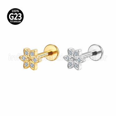 Piercing Labret Titânio Flor Zircônia Cravejada