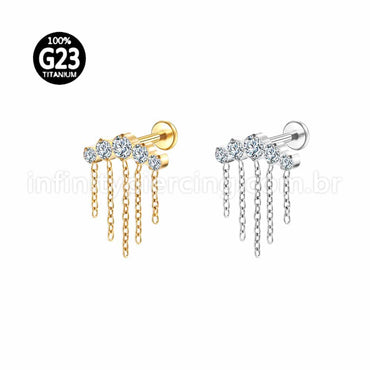 Piercing Labret Titânio Cluster Correntaria 5 Zircônias