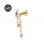 Piercing Labret Titânio Lua Com Correntes Zircônias