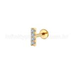 Piercing Labret Aço Cirúrgico Barra 4 Zircônias