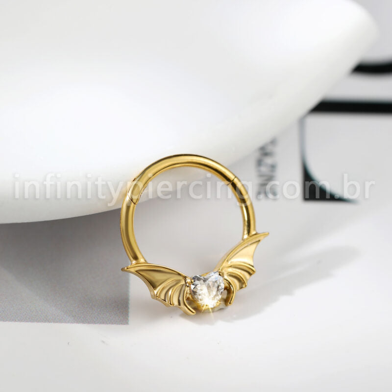 Piercing Argola Titânio Morcego Zircônia Cravejada