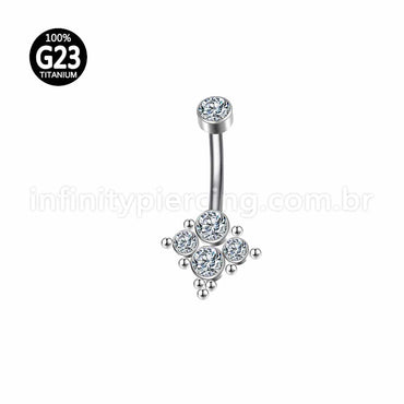Piercing Banana Titânio Quadrado 5 Pedras Indiano Zircônia