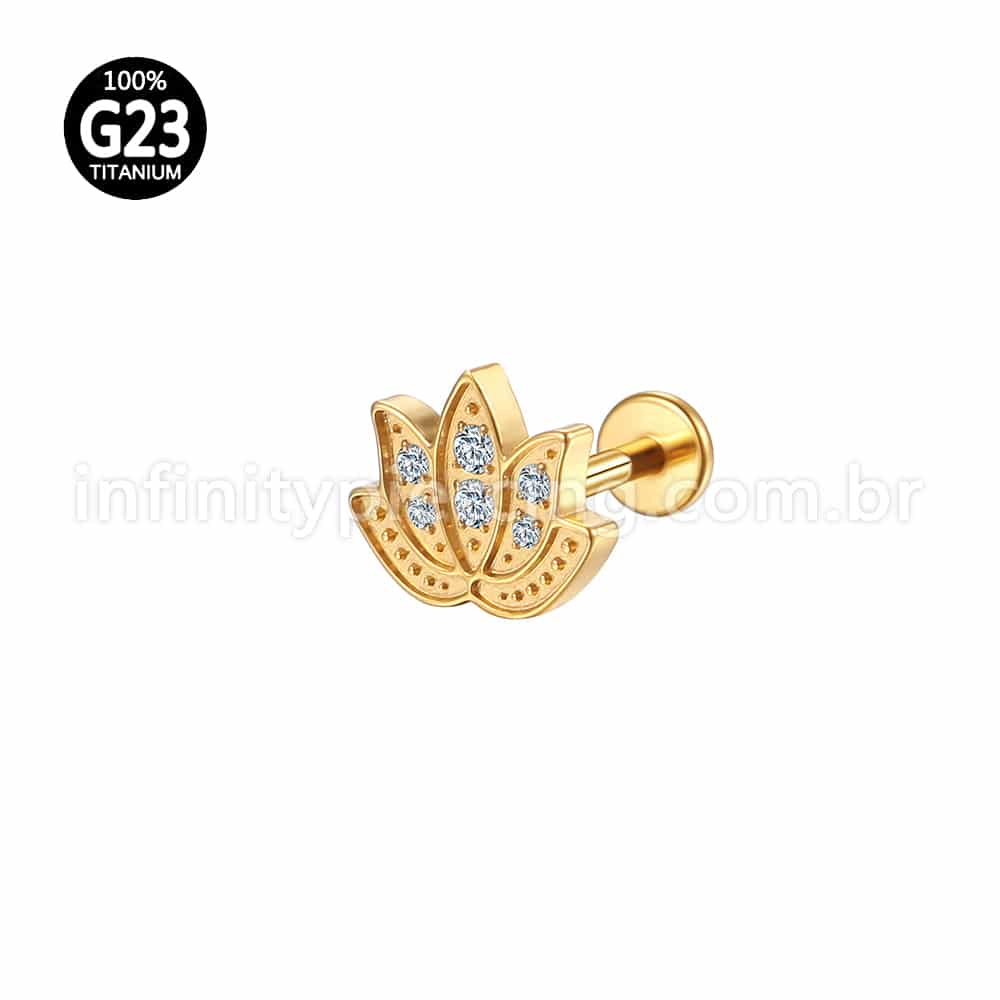 Piercing Labret Titânio Flor De Lótus Zircônia