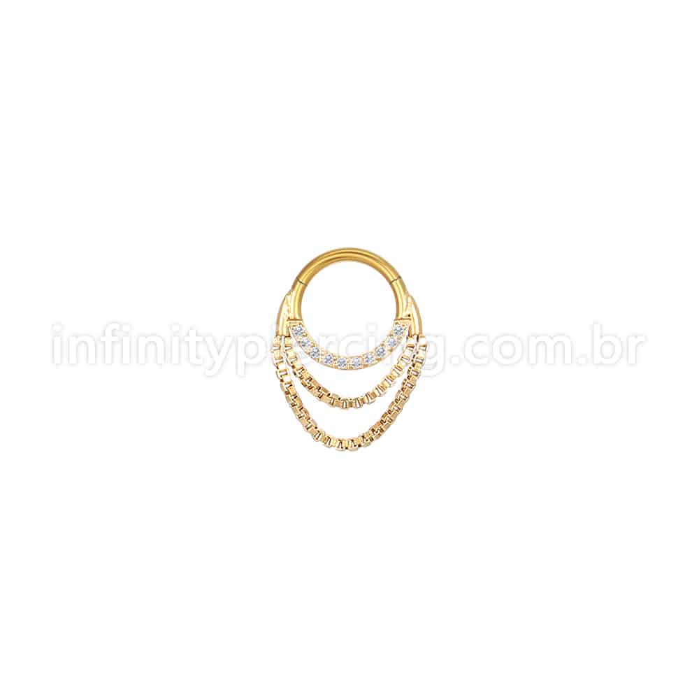 Piercing Argola Aço Cirúrgico Correntes / Zircônia Cravejada