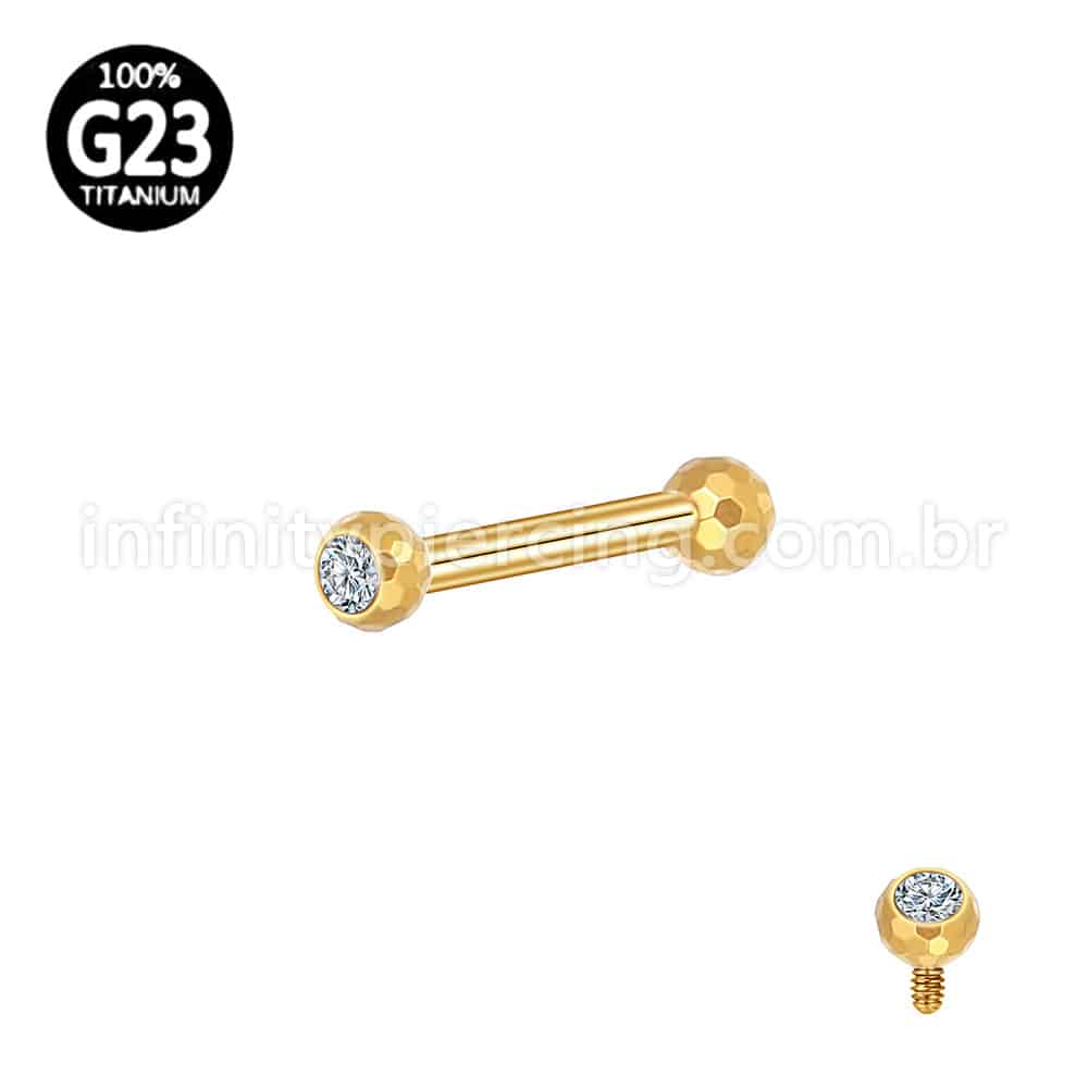 Piercing Barbell Titânio Lapidada Com Zircônia Cravada Rosca Interna