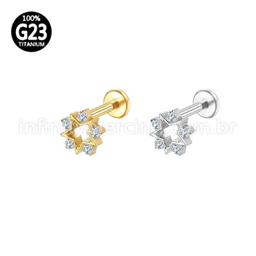 Piercing Labret Titânio Estrela Vazada Com Zircônia