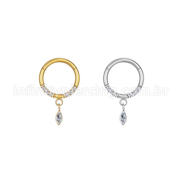 Piercing Argola Aço Cirúrgico Zircônia Cravejada Com Pingente