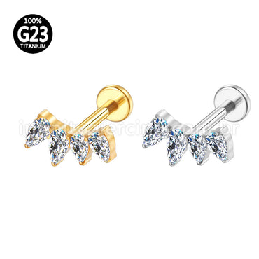 Piercing Labret Titânio Curvo 4 Pedras Zircônia Cravejada