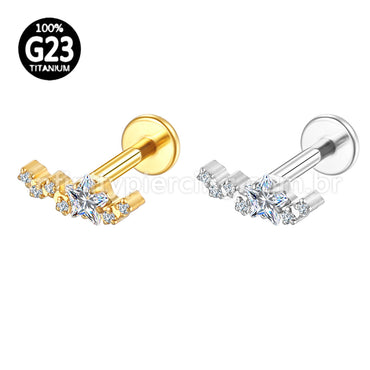 Piercing Labret Titânio Estrela Zircônia Cravejada