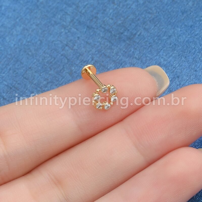 Piercing Labret Aço Cirúrgico Redondo 6 Zircônia
