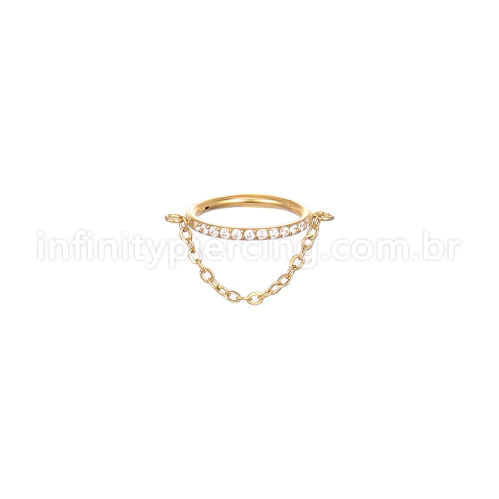 Piercing Argola Aço Cirúrgico Segmento Articulado Zircônia Com Corrente