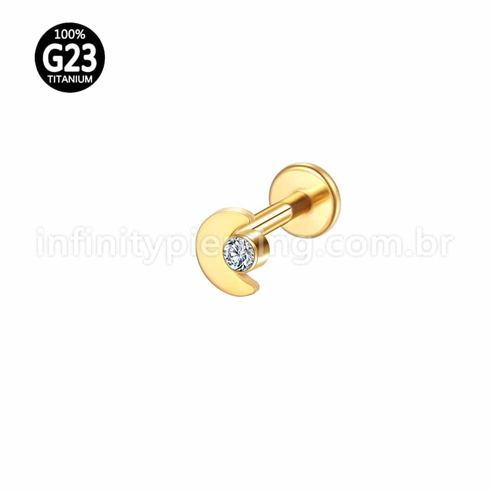 Piercing Labret Titânio Lua Zircônia Rosca Interna