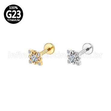 Piercing Labret Titânio Quadrado 5 Zircônia