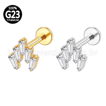 Piercing Labret Titânio 5 Pedras Zircônia Cravejada