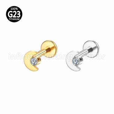 Piercing Labret Titânio Lua Zircônia Rosca Interna