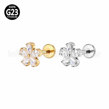 Piercing Labret Titânio Flor 5 Pétalas Zircônia