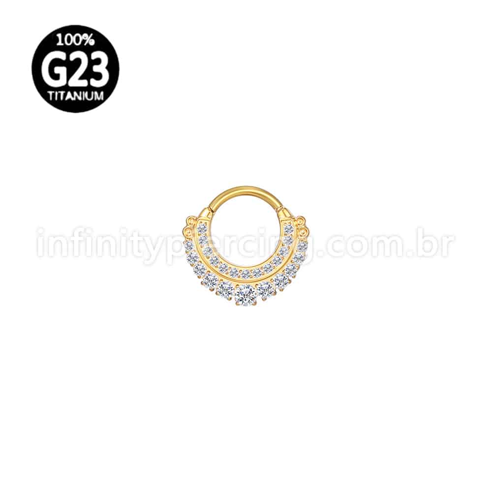 Piercing Argola Titânio 2 Fileiras Zircônia Cravejada