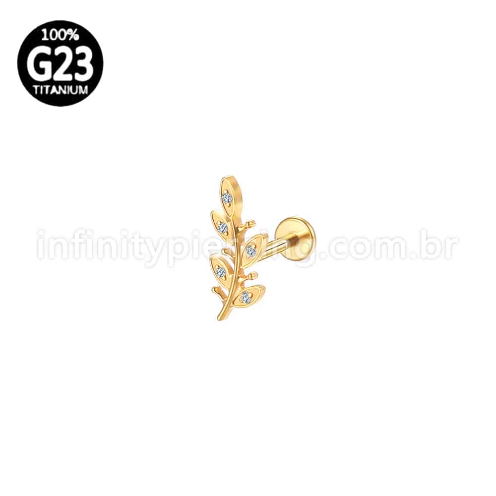 Piercing Labret Titânio Galho Zircônia Cravejada