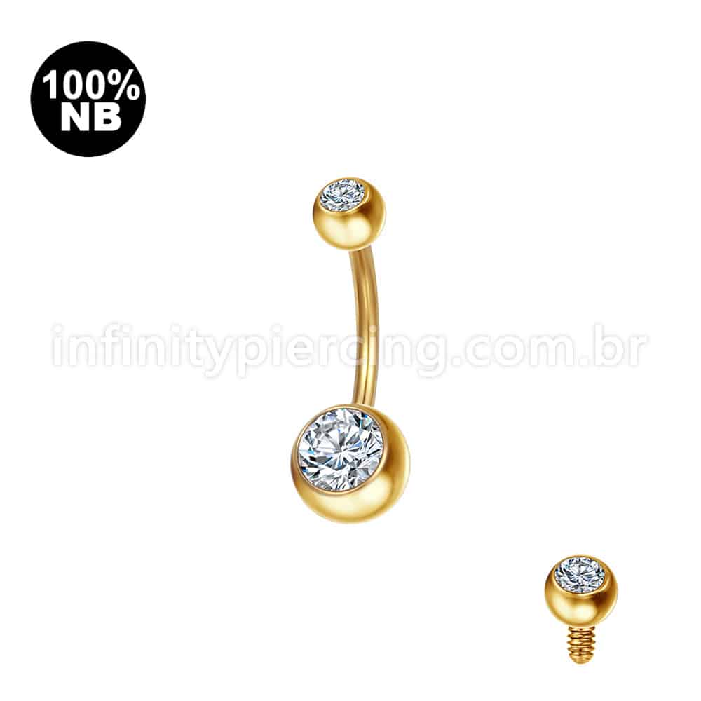 Piercing Banana Nióbio 2 Pedras Zircônia Rosca Interna