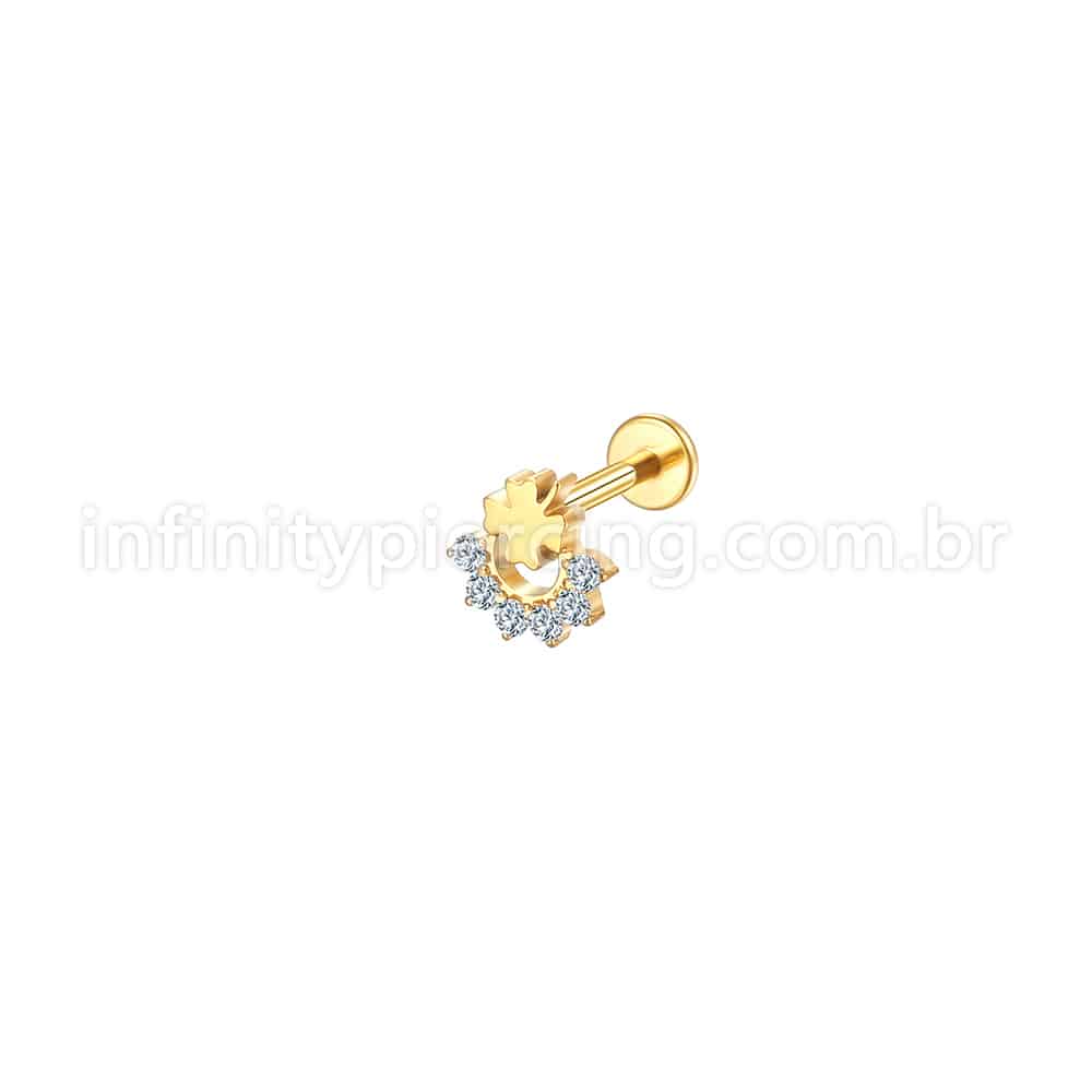 Piercing Labret Aço Cirúrgico Trevo Com Zircônia Cravejada