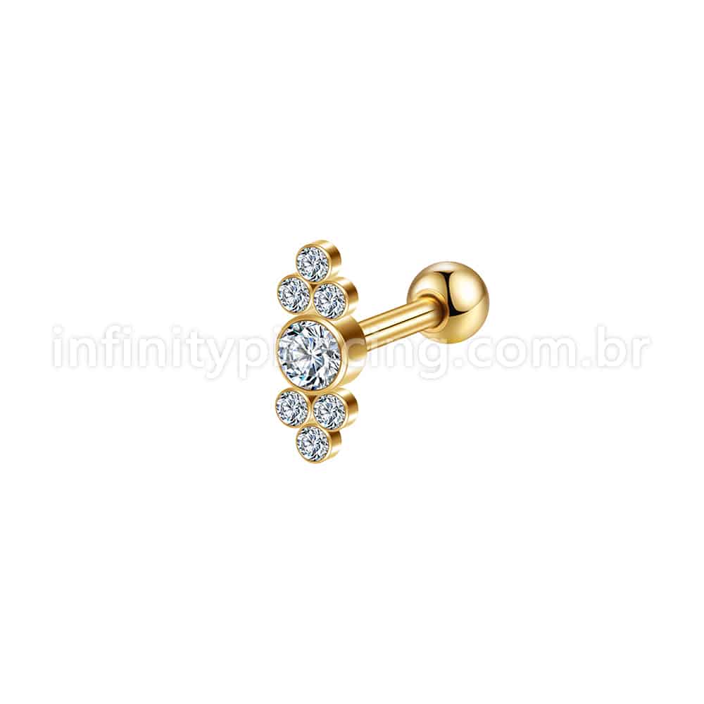 Piercing Minibarbell Aço Cirúrgico 7 Zircônias Cravada