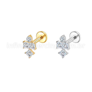 Piercing Labret Aço Cirúrgico 4 Zircônia