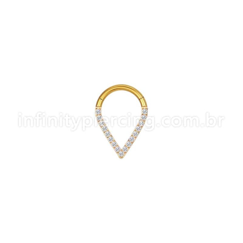 Piercing Argola V Aço Cirúrgico Zircônia Cravejada