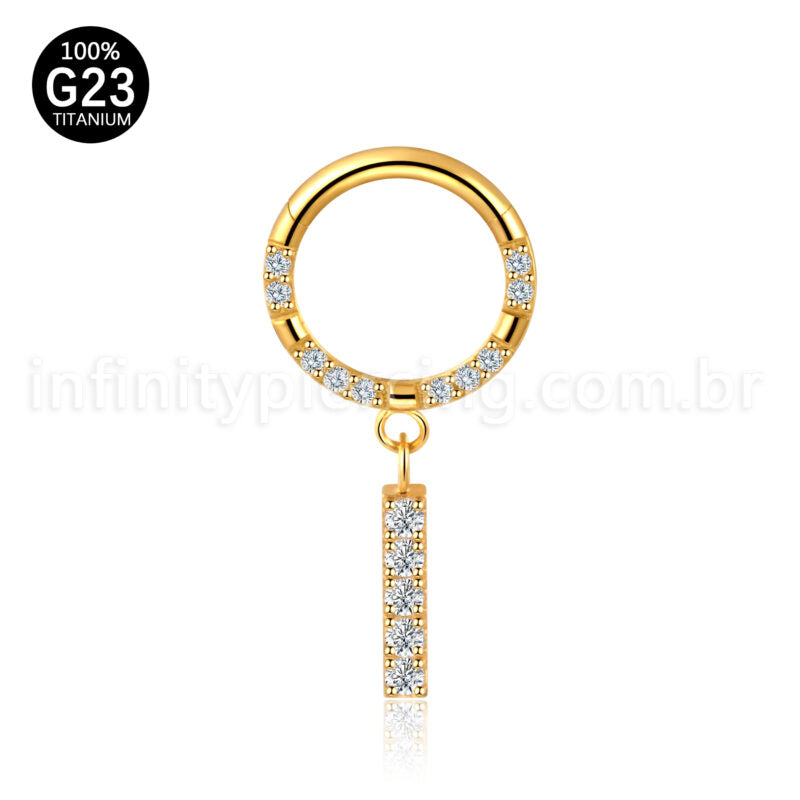 Piercing Argola Titânio Zircônia Frontal Com Pingente Barra