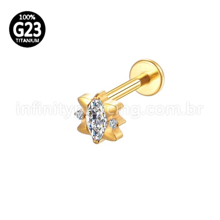 Piercing Labret Titânio Oval Com Detalhe Zircônia