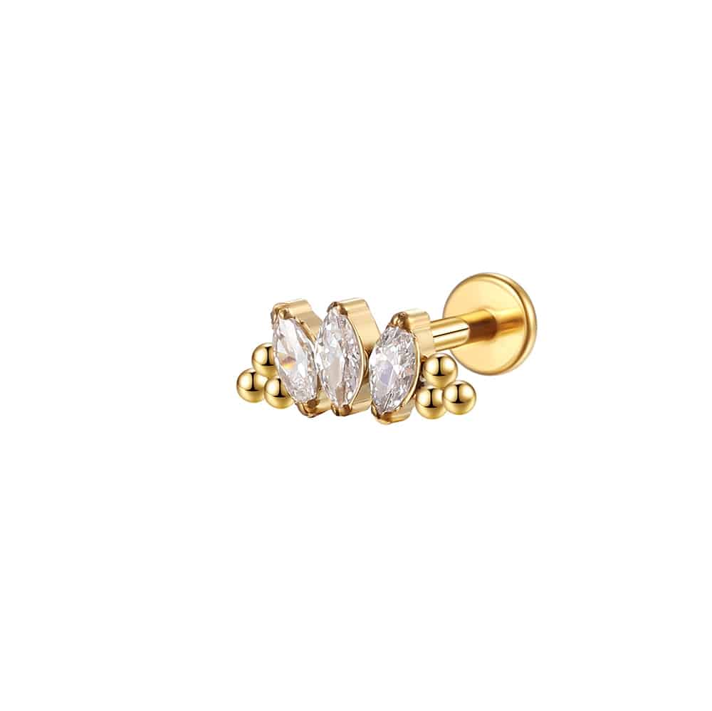 Piercing Labret Aço Cirúrgico 3 Pedras Zircônia Cravejada