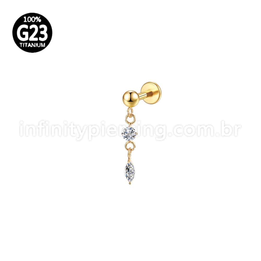 Piercing Labret Titânio Com Pingente Zircônias Cravejada