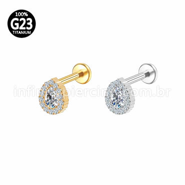 Piercing Labret Titânio Gota Zircônia