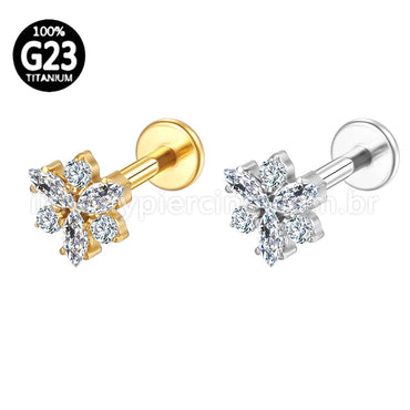 Piercing Labret Titânio Flor Zircônia Cravejada