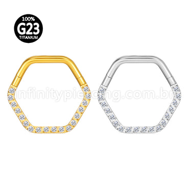 Piercing Argola Titânio Hexagonal Zircônia Cravejada