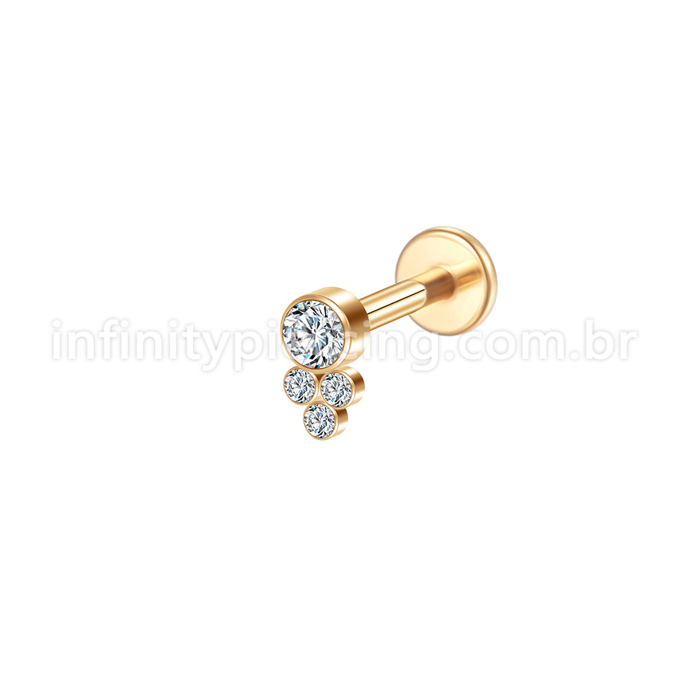 Piercing Labret Aço Cirúrgico 4 Zircônias