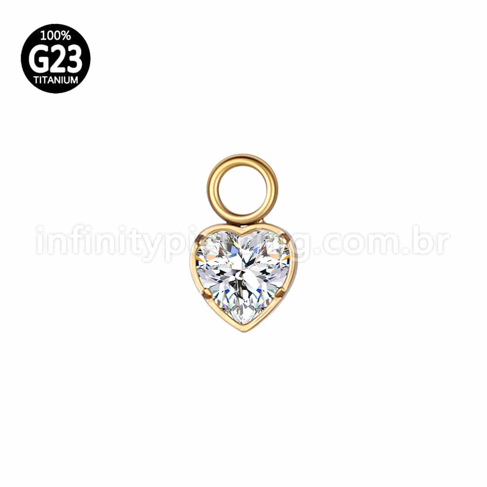 Pingente Para Piercing Titânio Coração G Zircônia