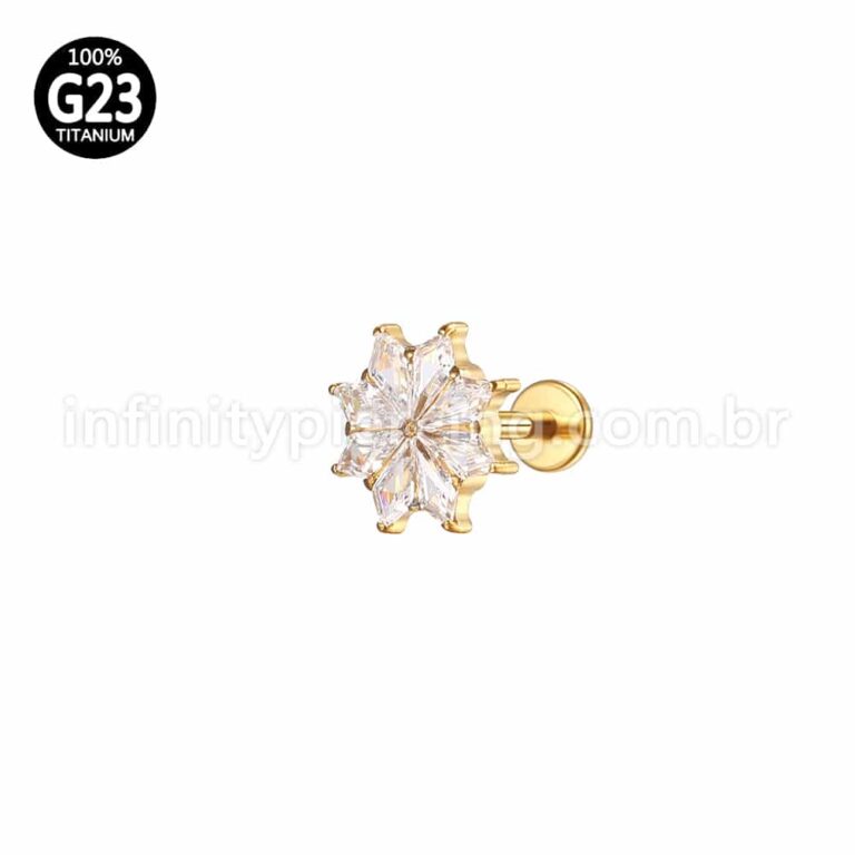Piercing Labret Titânio Flor Zircônia Cravejada