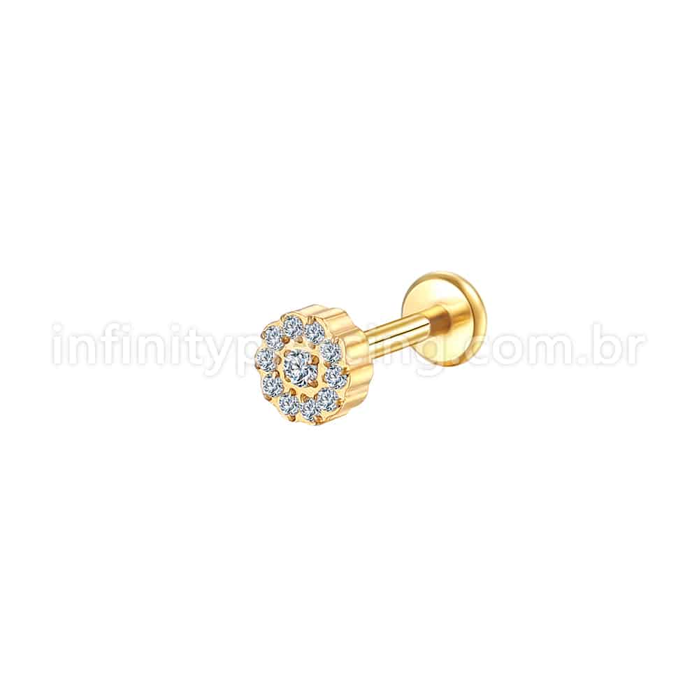 Piercing Labret Aço Cirúrgico Flor Zircônia