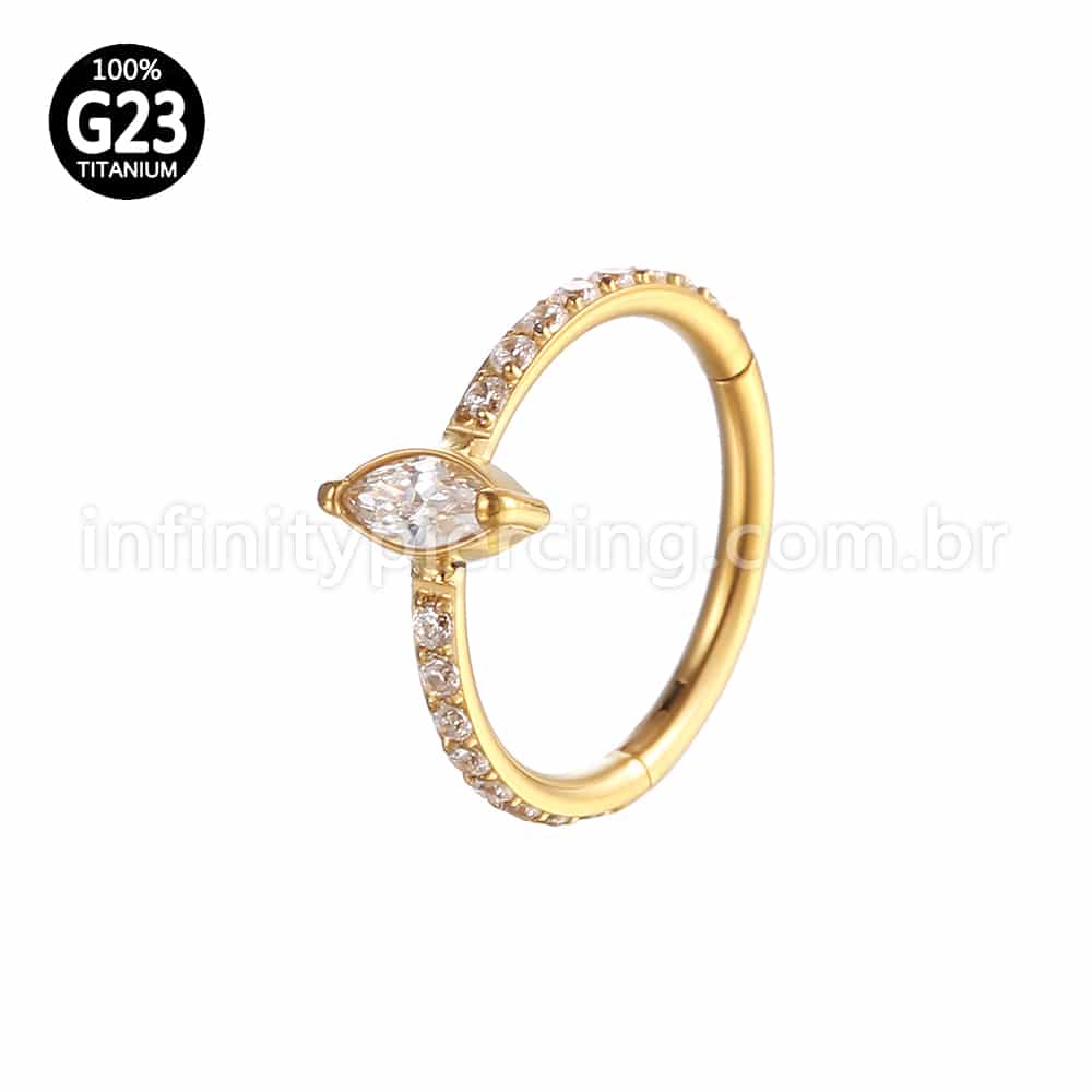 Piercing Argola Titânio Segmento Articulado Zircônia Oval Com Ponta