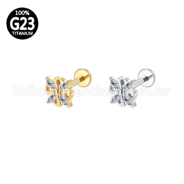Piercing Labret Titânio Flor 4 Zircônia Cravejada
