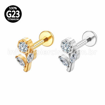 Piercing Labret Titânio Rosa Zircônia