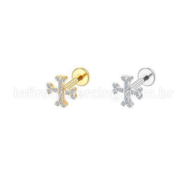 Piercing Labret Aço Cirúrgico X Zircônia Cravejada
