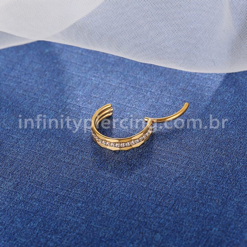 Piercing Argola Titânio Segmento Articulado Detalhada Zircônia Cravejada