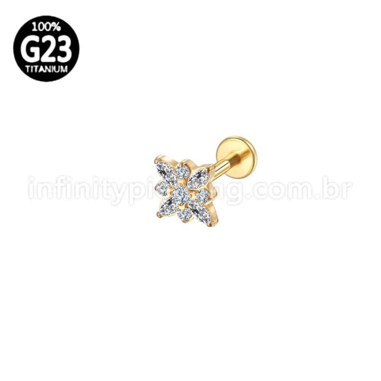Piercing Labret Titânio Flor Quadrada