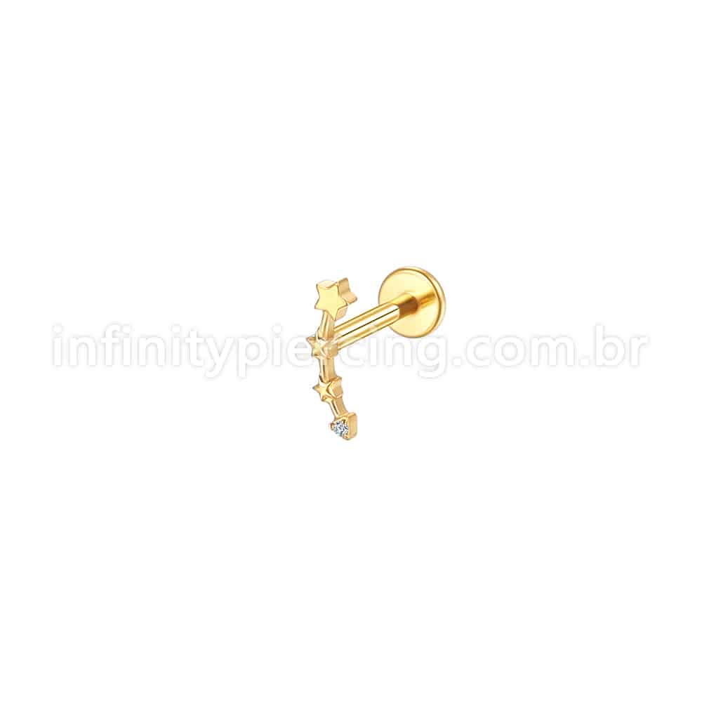 Piercing Labret Aço Cirúrgico Estrelas 1 Zircônia