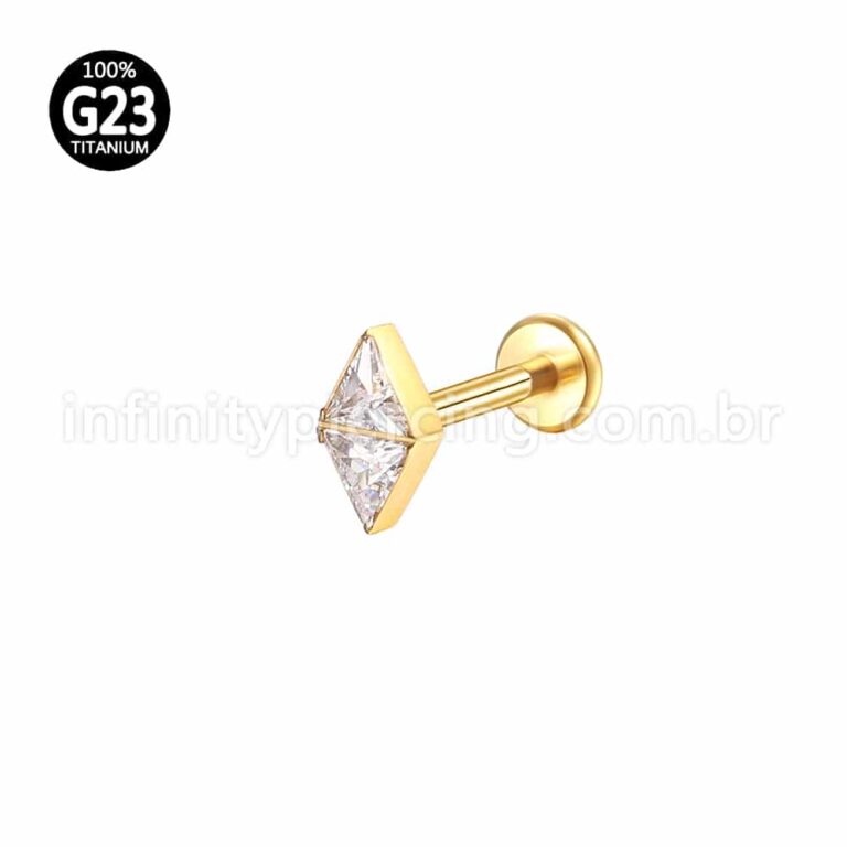 Piercing Labret Titânio Losango 2 Zircônias